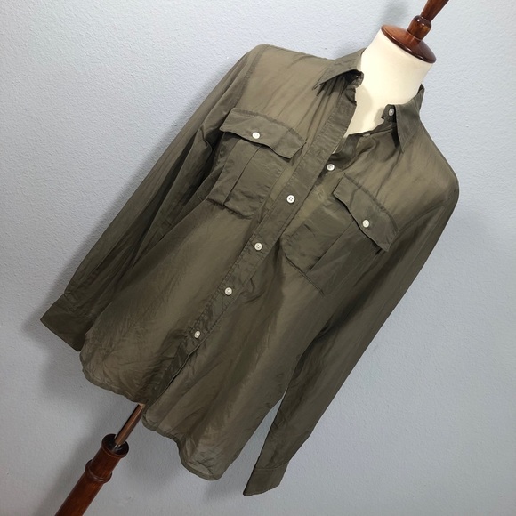 LAUREN Ralph Lauren Sheer Silk {army green} Blouse - Picture 2 of 5